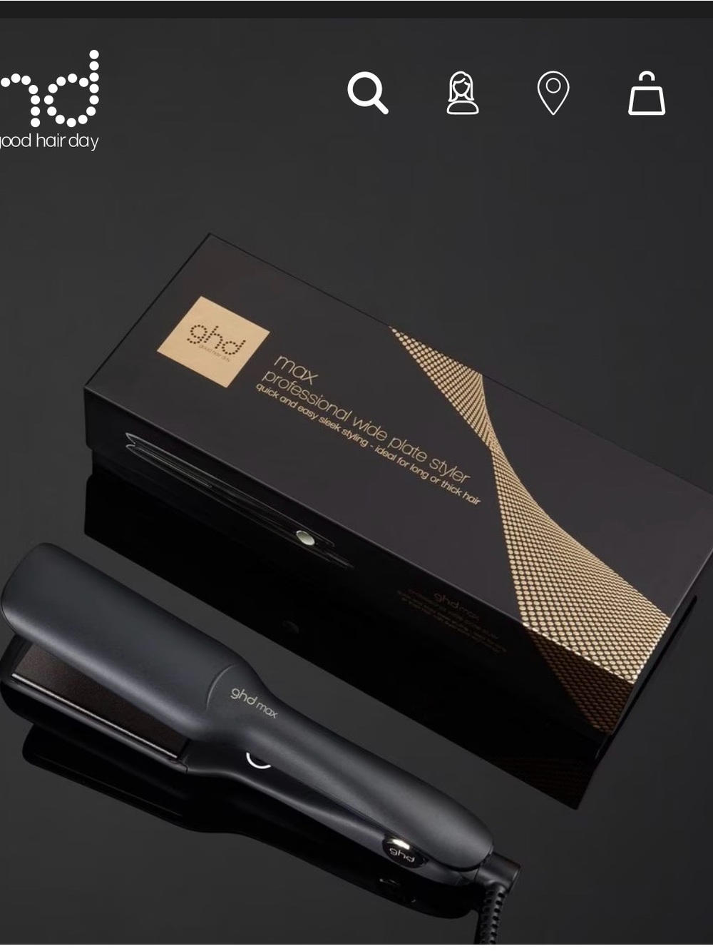 ghd Max Wide Plate Styler in Black with Gold Accents